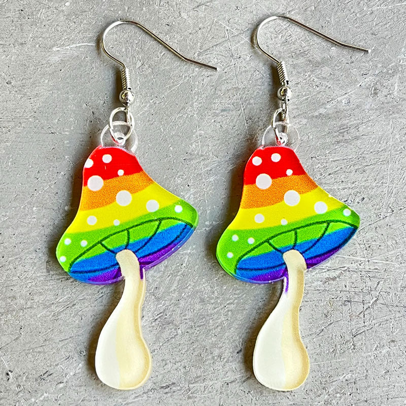 Wholesale Rainbow Game Mushroom Elf Summer Drink Colored Pen Acrylic Fun Earrings